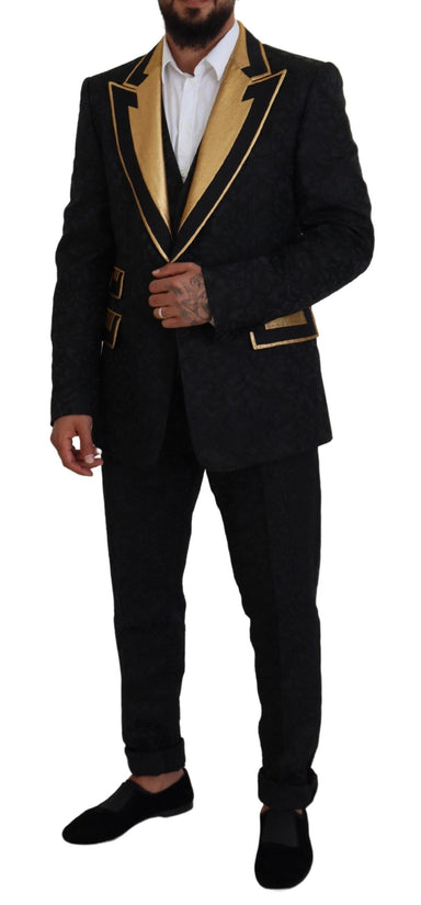 Dolce & Gabbana Elegant Black & Gold Slim Fit 3 Piece Suit