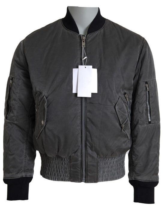 MM6 Maison Margiela Elegant Gray Bomber Jacket Full Zip Closure