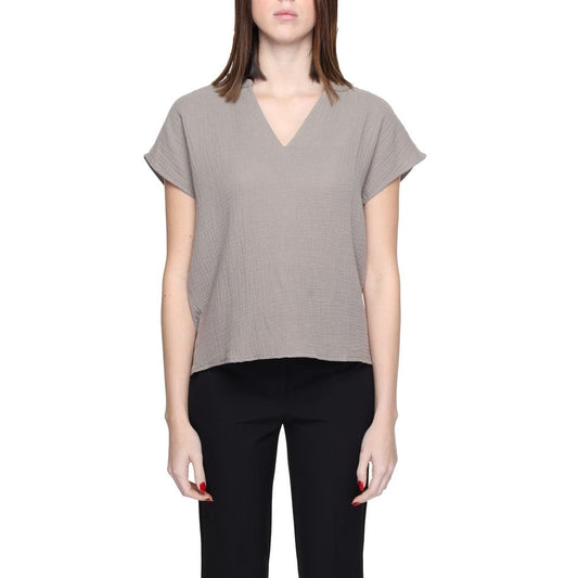Jacqueline De Yong Gray Cotton Blouse
