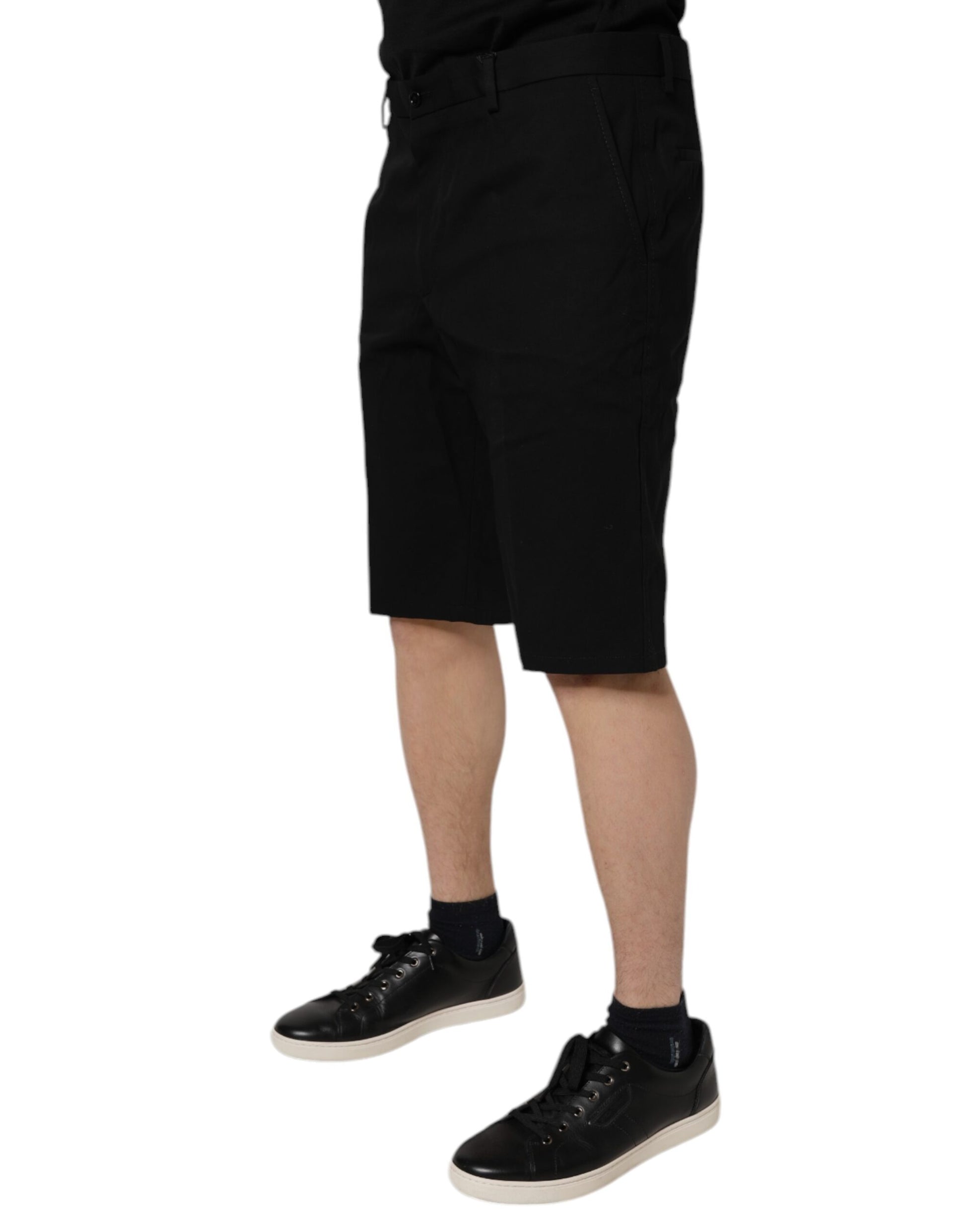 Dolce & Gabbana Black Cotton Stretch Mid Waist Bermuda Shorts