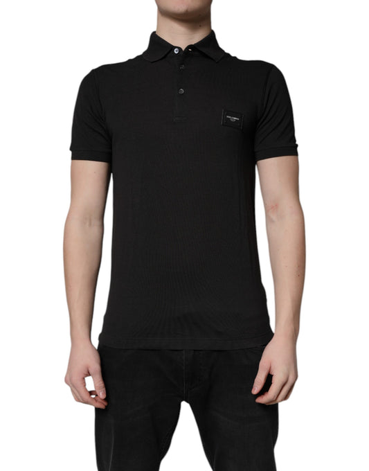 Dolce & Gabbana Dark Gray Logo Plaque Cotton Men Polo Shirt T-shirt