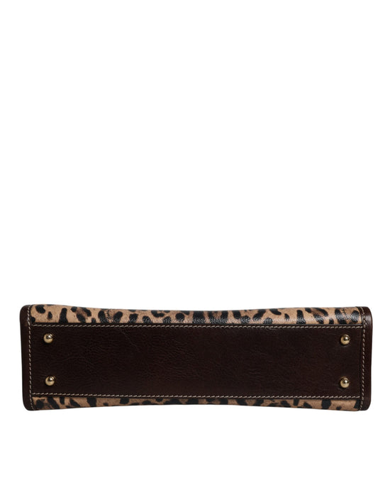 Dolce & Gabbana Brown Leopard Leather Shoulder Strap Tote Bag