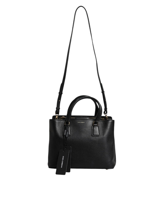 Dolce & Gabbana Black Calf Leather Logo Plaque Shoulder Handbag Bag