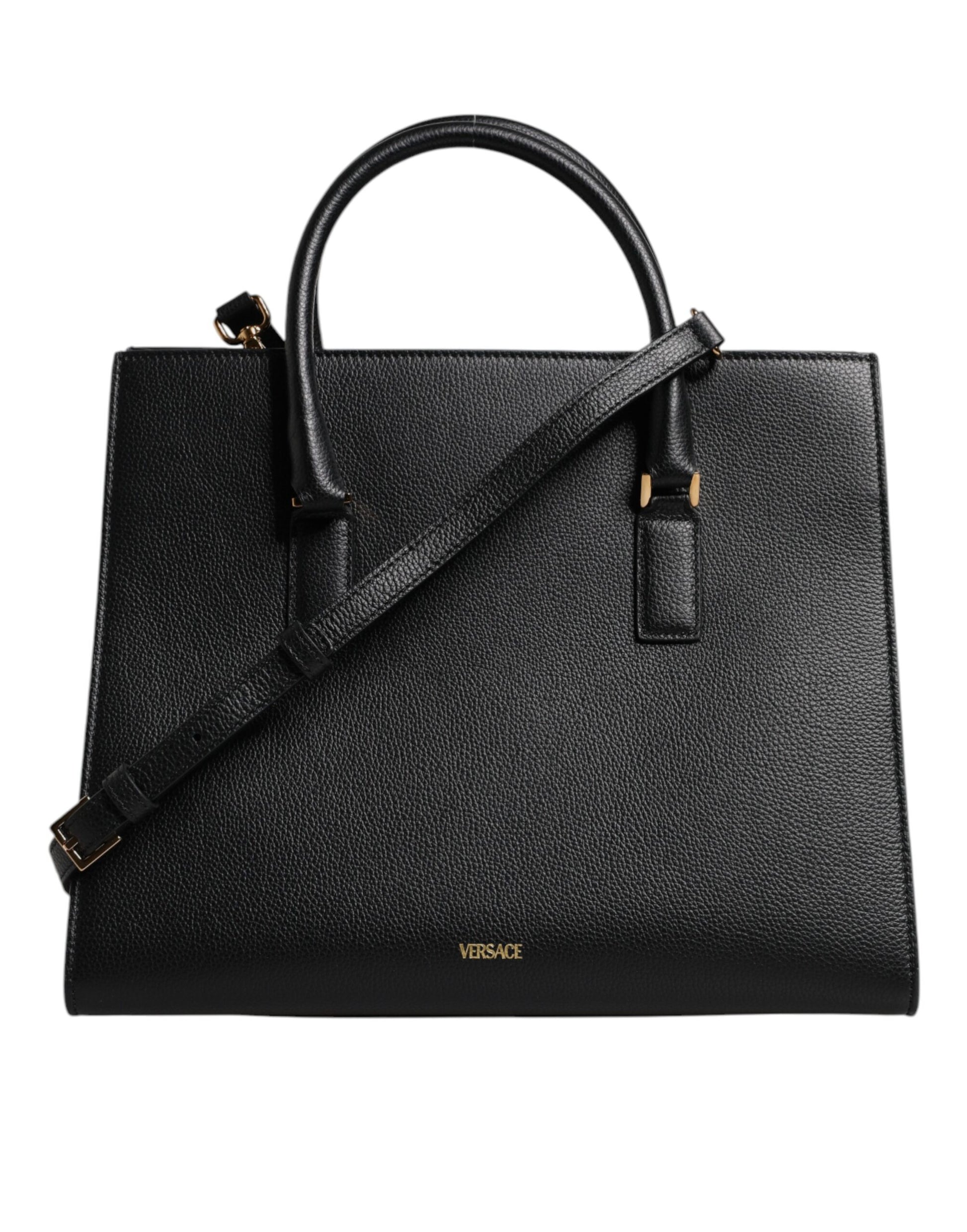 Versace Black Large Leather Top Handle Shoulder Crossbody Bag