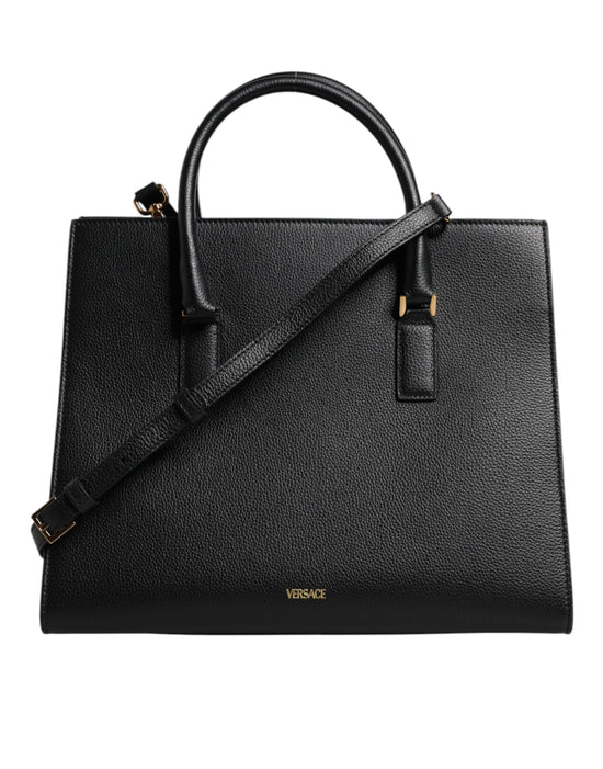 Versace Black Large Leather Top Handle Shoulder Crossbody Bag