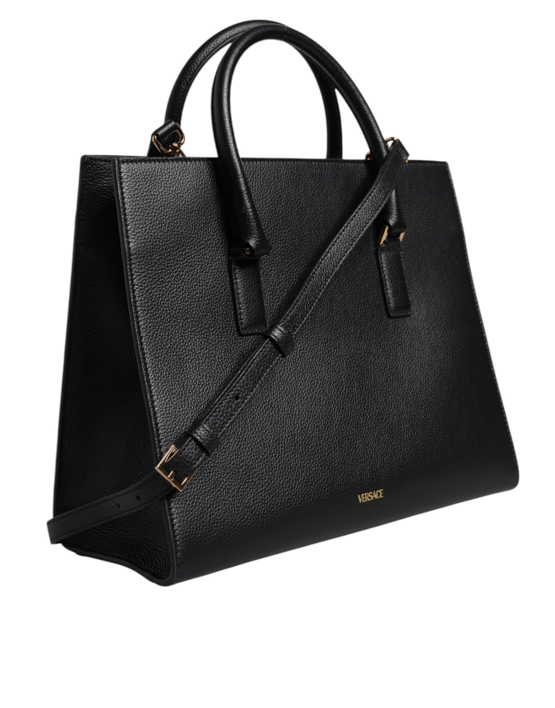 Versace Black Large Leather Top Handle Shoulder Crossbody Bag