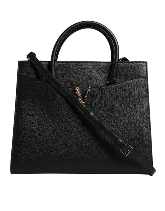 Versace Black Large Leather Top Handle Shoulder Crossbody Bag