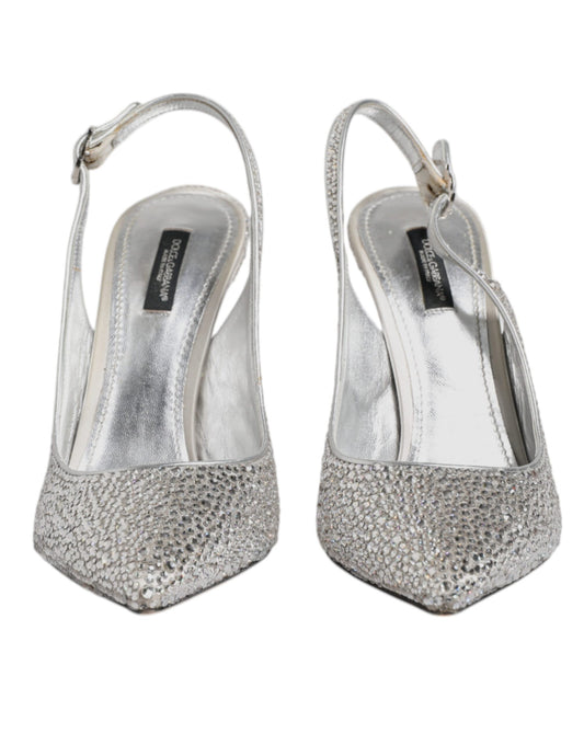 Dolce & Gabbana Silver Crystal Embellish Stiletto Heels Shoes