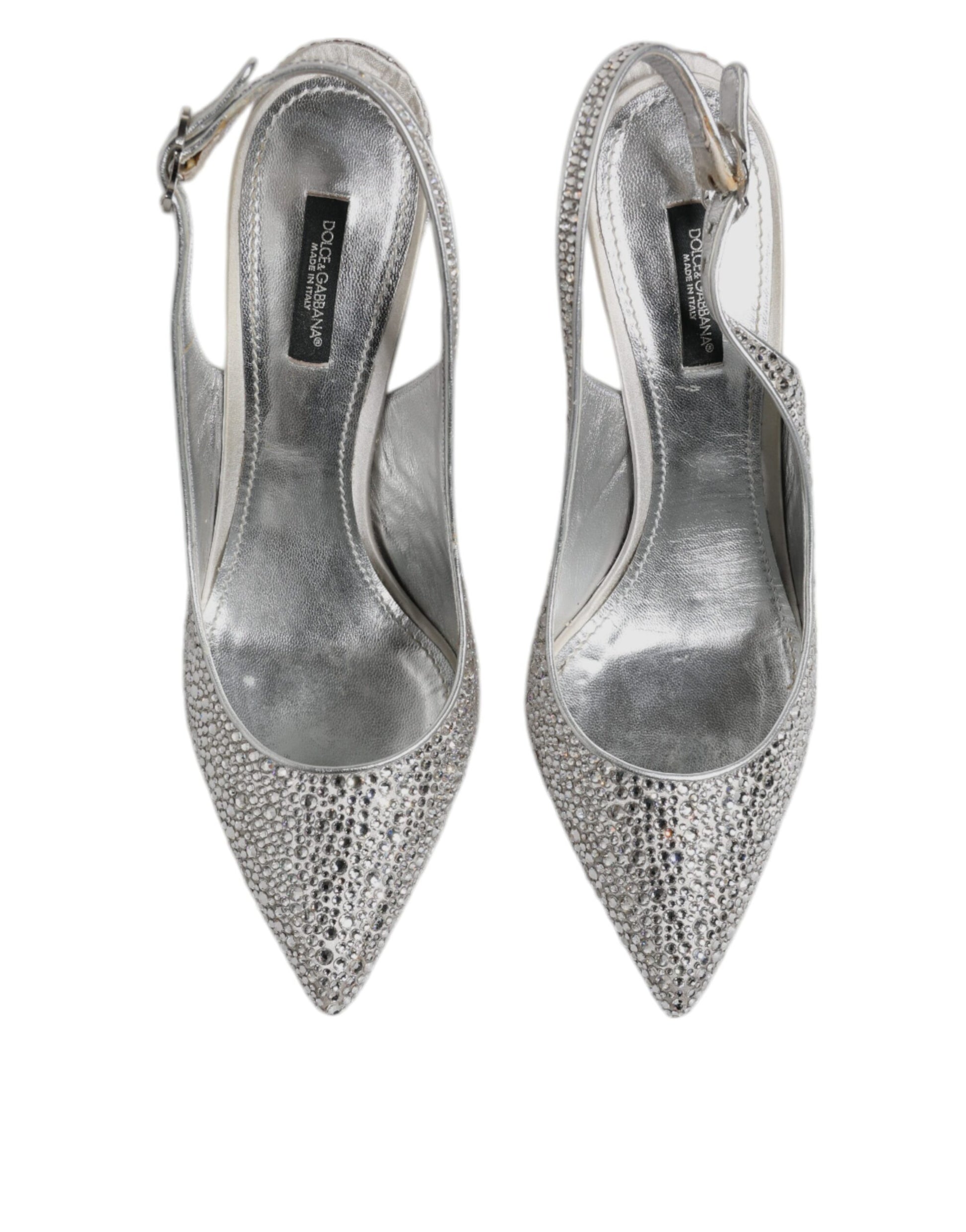 Dolce & Gabbana Silver Crystal Embellish Stiletto Heels Shoes