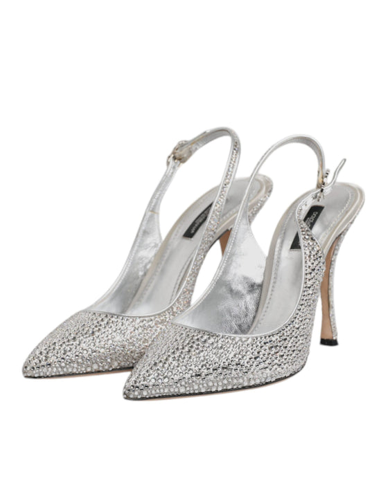 Dolce & Gabbana Silver Crystal Embellish Stiletto Heels Shoes