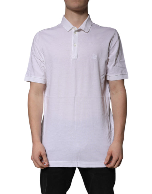 Dolce & Gabbana White Cotton Crown Collared Polo T-shirt