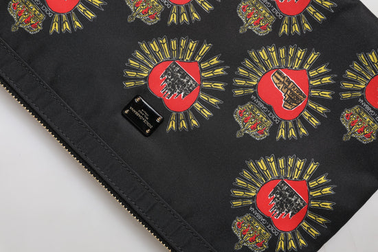 Dolce & Gabbana Black Red Nylon Sacred Heart Clutch Pouch Bag