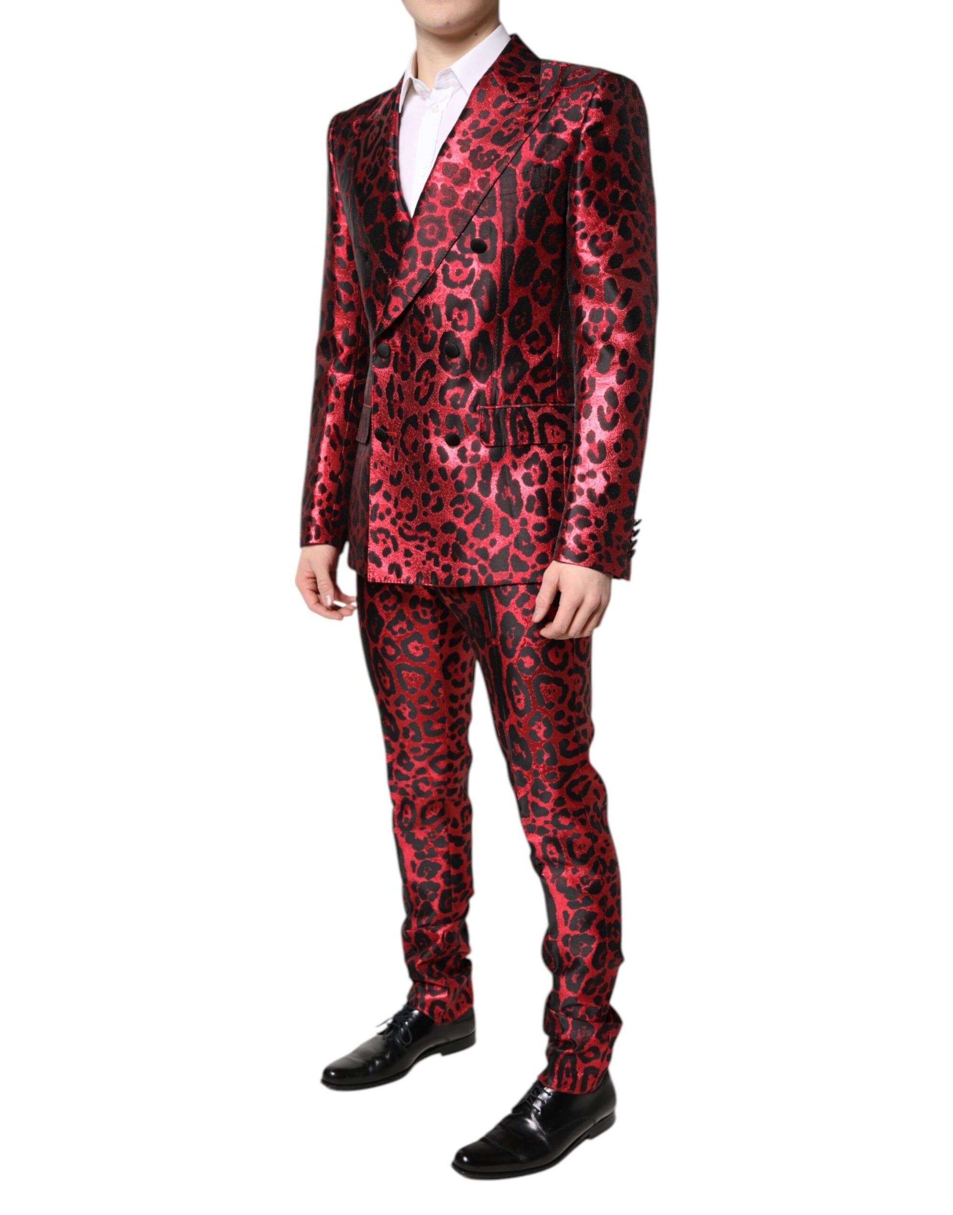 Dolce & Gabbana Red Leopard Double Breasted 2 Piece Suit