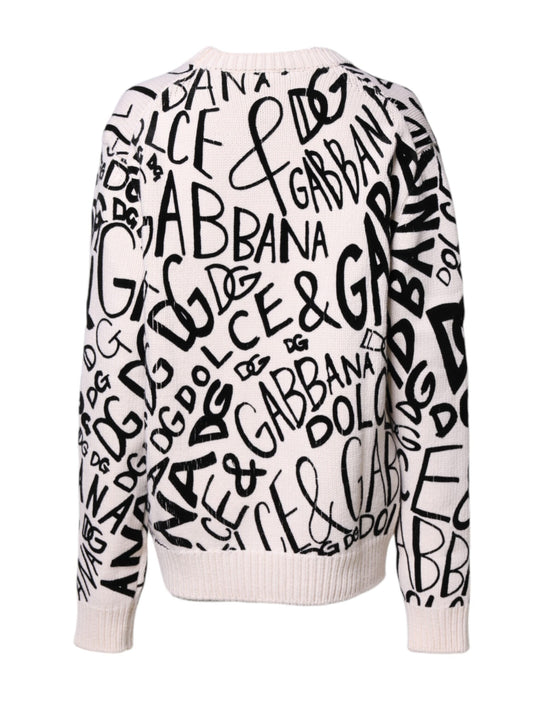Dolce & Gabbana White Black Logo Print Women Pullover Sweater