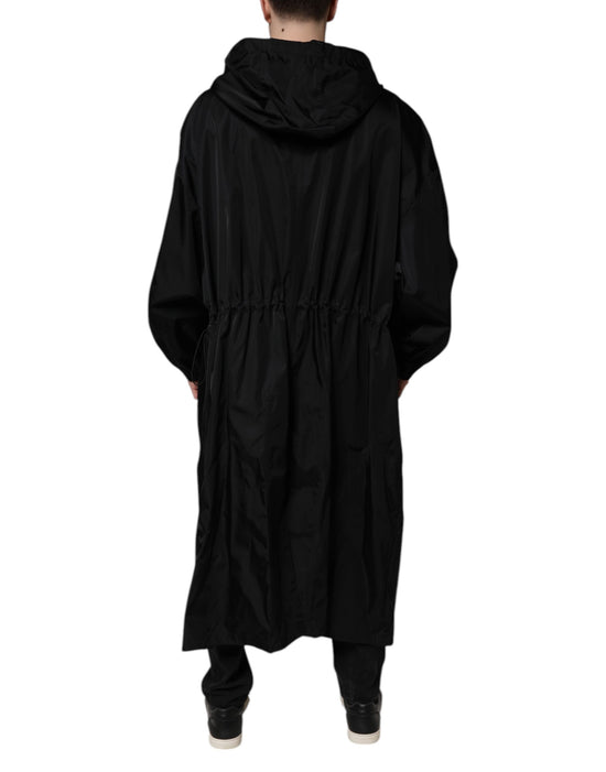Dolce & Gabbana Black Hooded Long Men Windbreaker Jacket