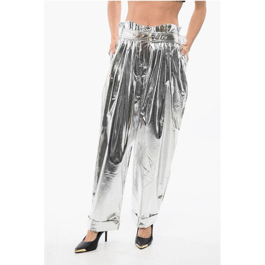 Balmain Pleated High-waisted Baggy-Fit Pants Metallic Effect