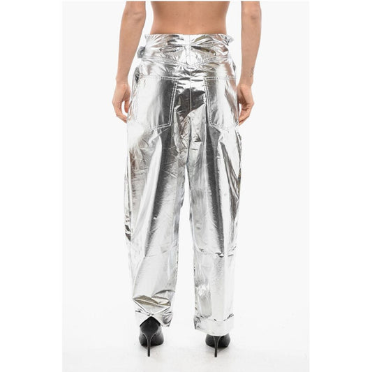 Balmain Pleated High-waisted Baggy-Fit Pants Metallic Effect
