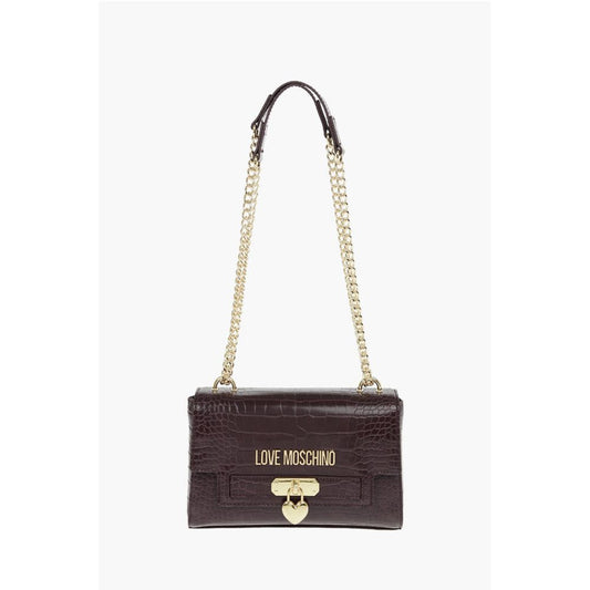 Moschino LOVE Crocodile Printed Faux Leather Crossbody Bag