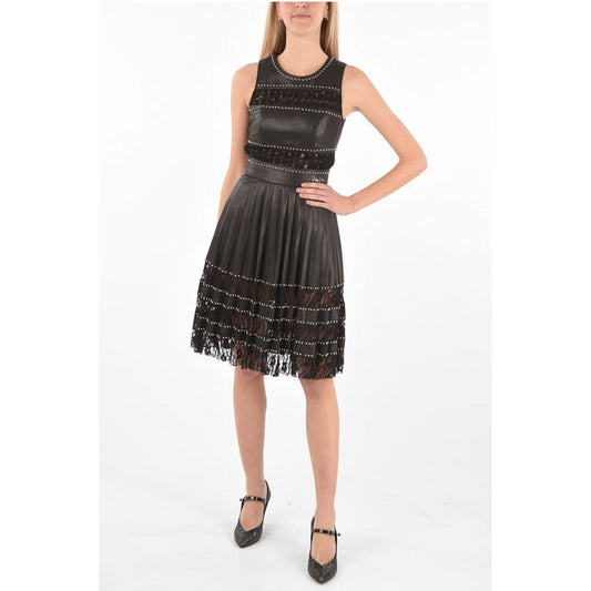 Philipp Plein COUTURE EST.1978 Lace Detail LACE Studded Leather Dress with