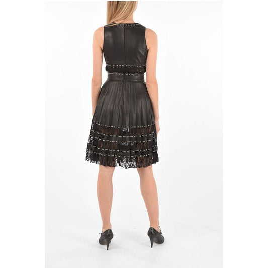 Philipp Plein COUTURE EST.1978 Lace Detail LACE Studded Leather Dress with