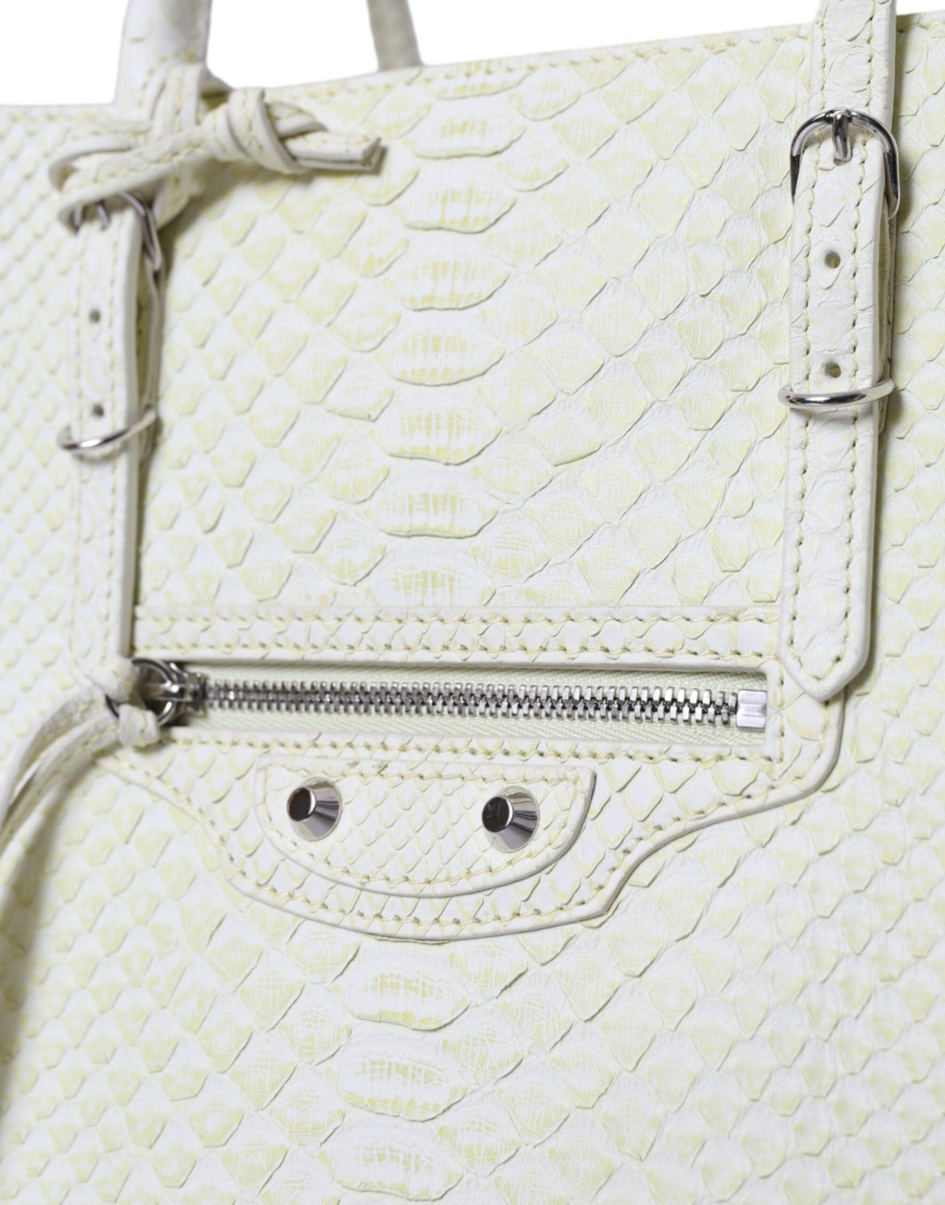 Balenciaga Balenciaga Chic Python Leather Tote in White & Yellow