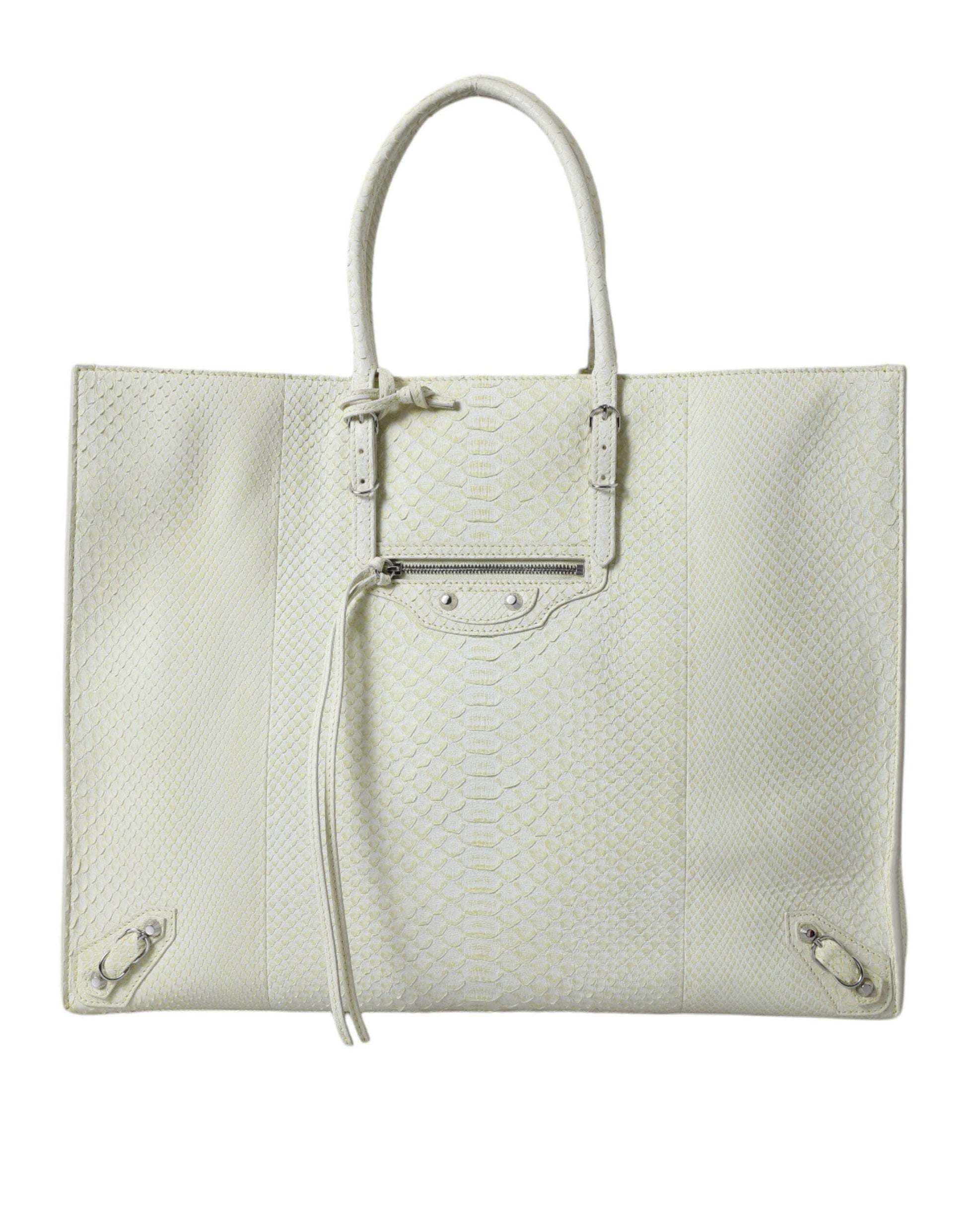 Balenciaga Balenciaga Chic Python Leather Tote in White & Yellow
