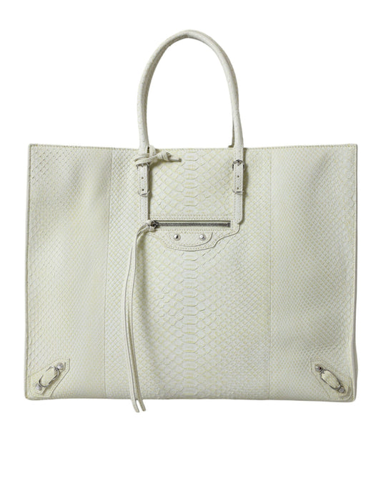 Balenciaga Balenciaga Chic Python Leather Tote in White & Yellow