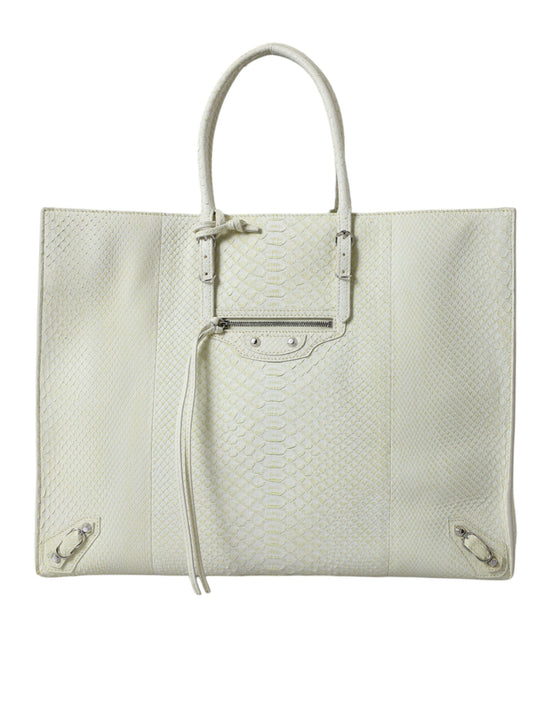 Balenciaga Balenciaga Chic Python Leather Tote in White & Yellow