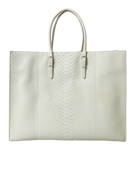 Balenciaga Balenciaga Chic Python Leather Tote in White & Yellow