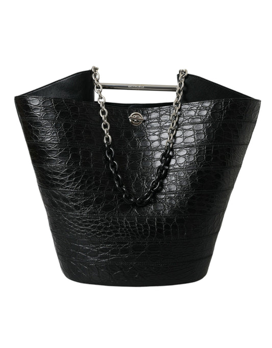 Balenciaga Balenciaga Elegant Black Crocodile Leather Maxi Bucket Bag