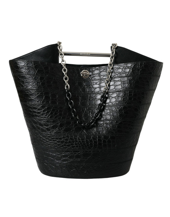 Balenciaga Balenciaga Elegant Black Crocodile Leather Maxi Bucket Bag