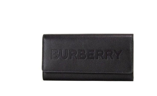 Burberry Burberry Porter Black Grained Leather Branded Logo Embossed Clutch Flap Wallet