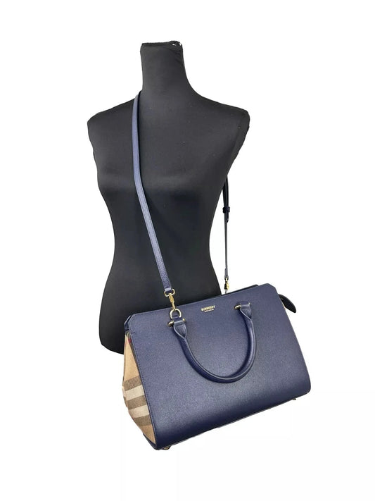 Burberry Burberry Small Banwell Leather Tote Bag Purse Blue