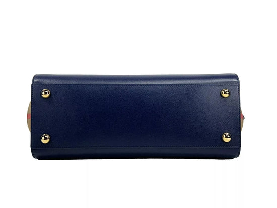 Burberry Burberry Small Banwell Leather Tote Bag Purse Blue