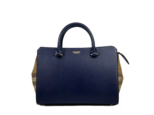 Burberry Burberry Small Banwell Leather Tote Bag Purse Blue