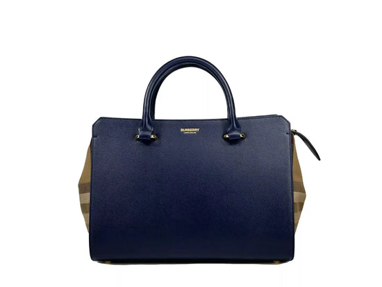 Burberry Burberry Small Banwell Leather Tote Bag Purse Blue