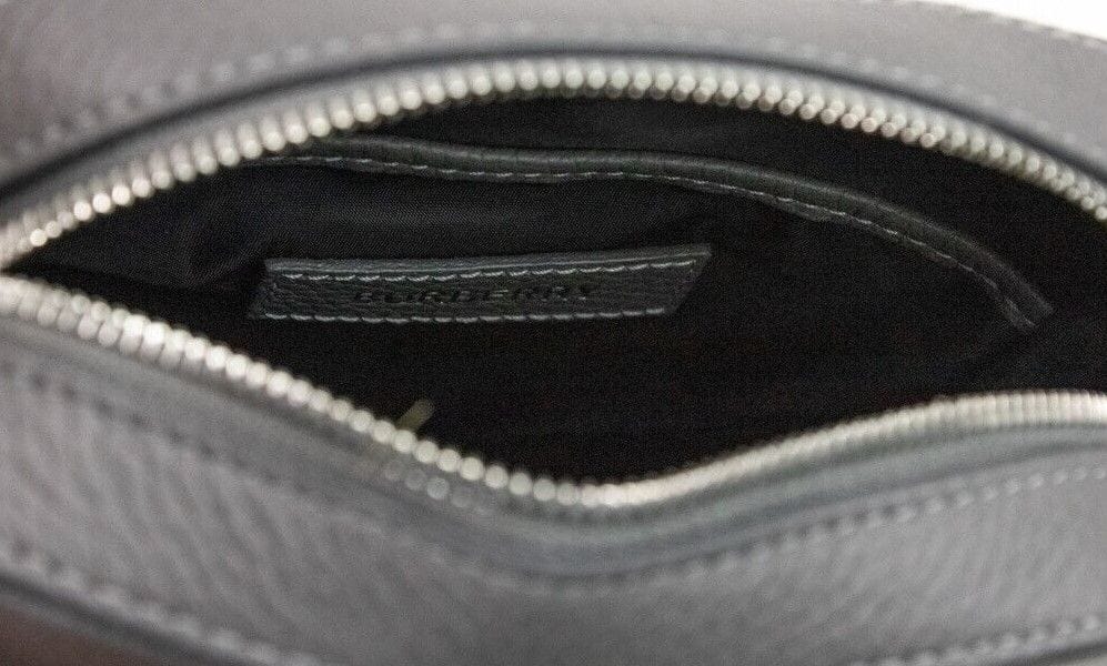 Burberry Burberry Thornton Small Grey Embossed Logo Grainy Leather Crossbody Handbag