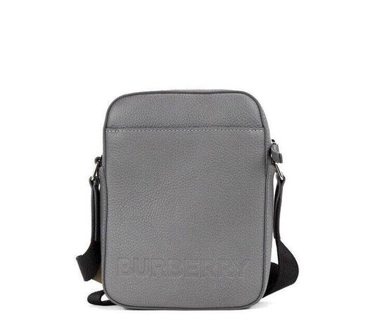 Burberry Burberry Thornton Small Grey Embossed Logo Grainy Leather Crossbody Handbag