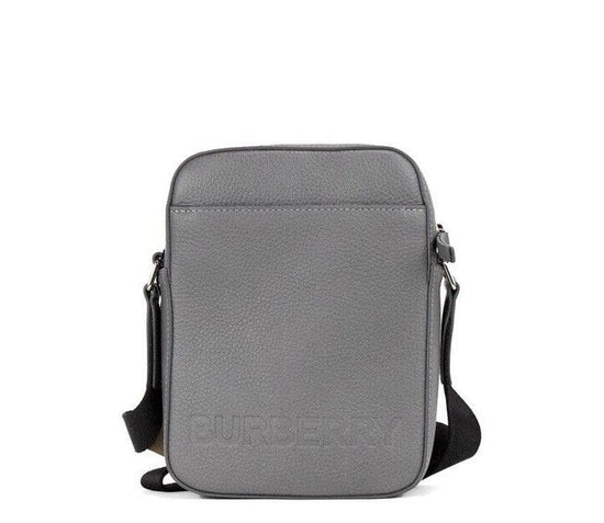 Burberry Burberry Thornton Small Grey Embossed Logo Grainy Leather Crossbody Handbag