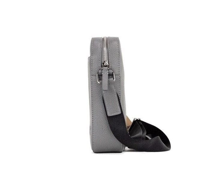 Burberry Burberry Thornton Small Grey Embossed Logo Grainy Leather Crossbody Handbag