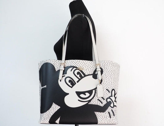 COACH COACH (C6978) Mickey Mouse X Keith Haring Mollie Large Leather Shoulder Tote Bag