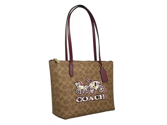 COACH COACH Signature Canvas Fiona Zip Tote Bag Brown