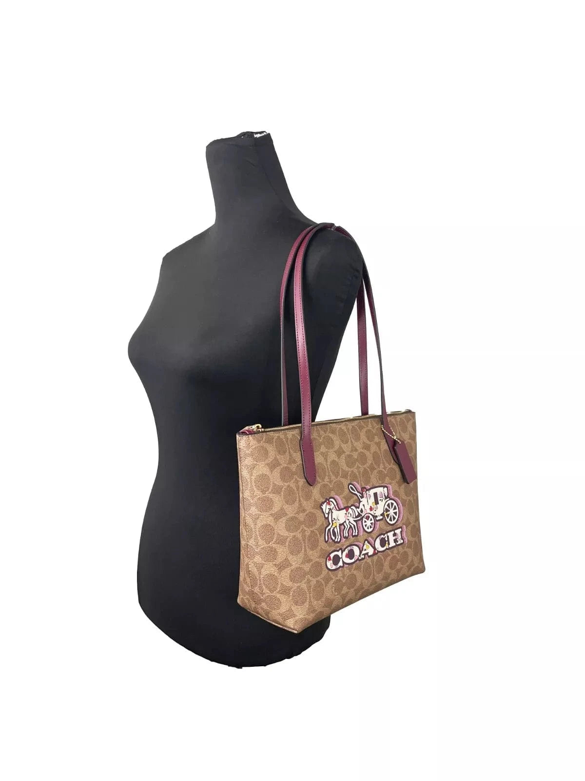 COACH COACH Signature Canvas Fiona Zip Tote Bag Brown