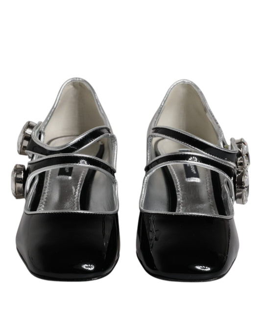 Dolce & Gabbana 35 Dolce & Gabbana Black Patent Leather Crystal Mary Jane Pumps Shoes