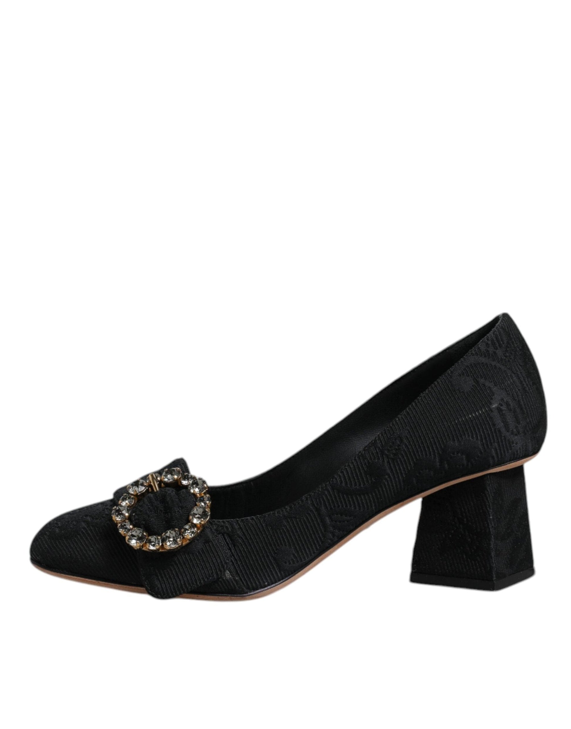 Dolce & Gabbana 37.5 Dolce & Gabbana Black Brocade Crystals Heels Pumps Shoes