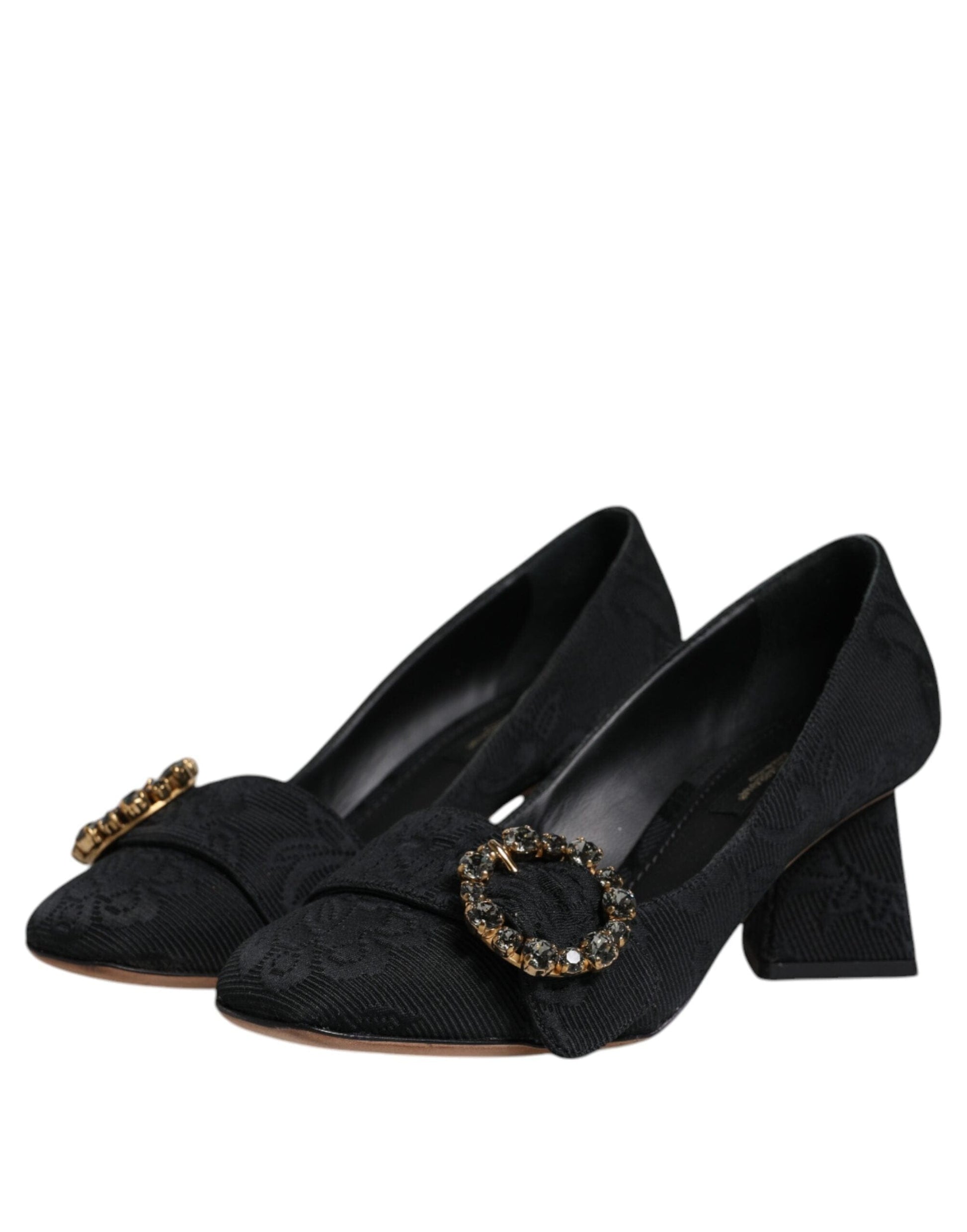 Dolce & Gabbana 37.5 Dolce & Gabbana Black Brocade Crystals Heels Pumps Shoes