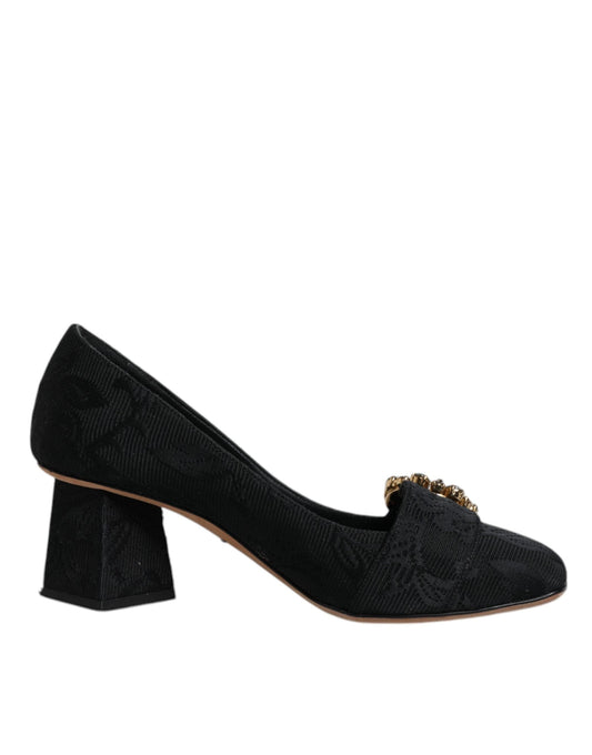 Dolce & Gabbana 37.5 Dolce & Gabbana Black Brocade Crystals Heels Pumps Shoes