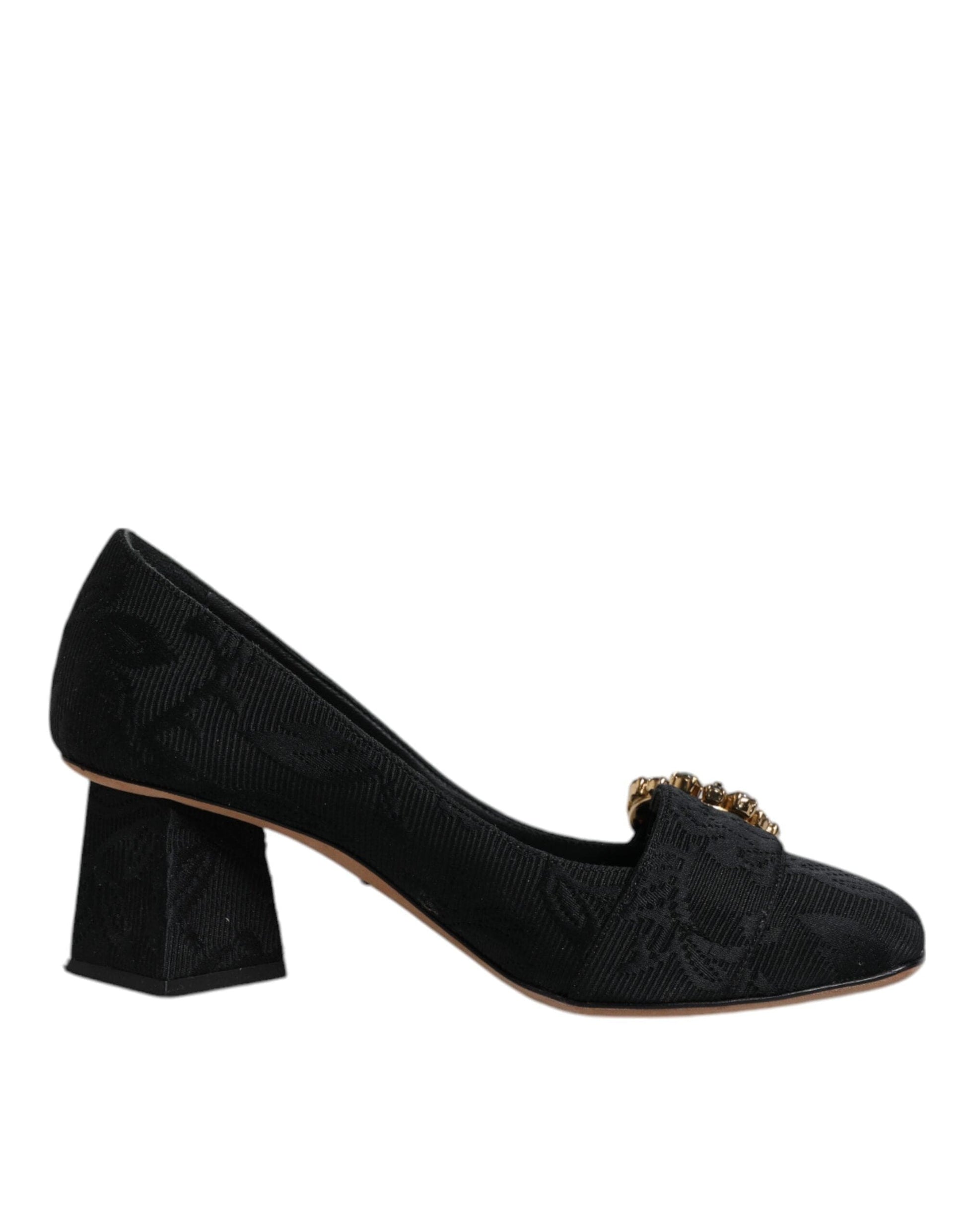 Dolce & Gabbana 37.5 Dolce & Gabbana Black Brocade Crystals Heels Pumps Shoes