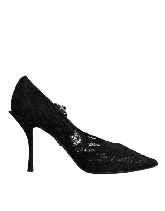 Dolce & Gabbana 39.5 Dolce & Gabbana Black Lace Crystals Mary Jane Pumps Shoes