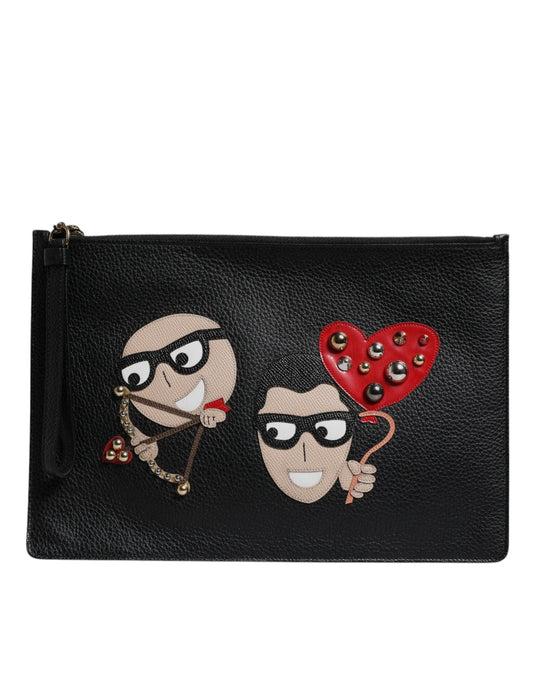 Dolce & Gabbana Dolce & Gabbana Black #DGFamily Embellished Leather Clutch Bag